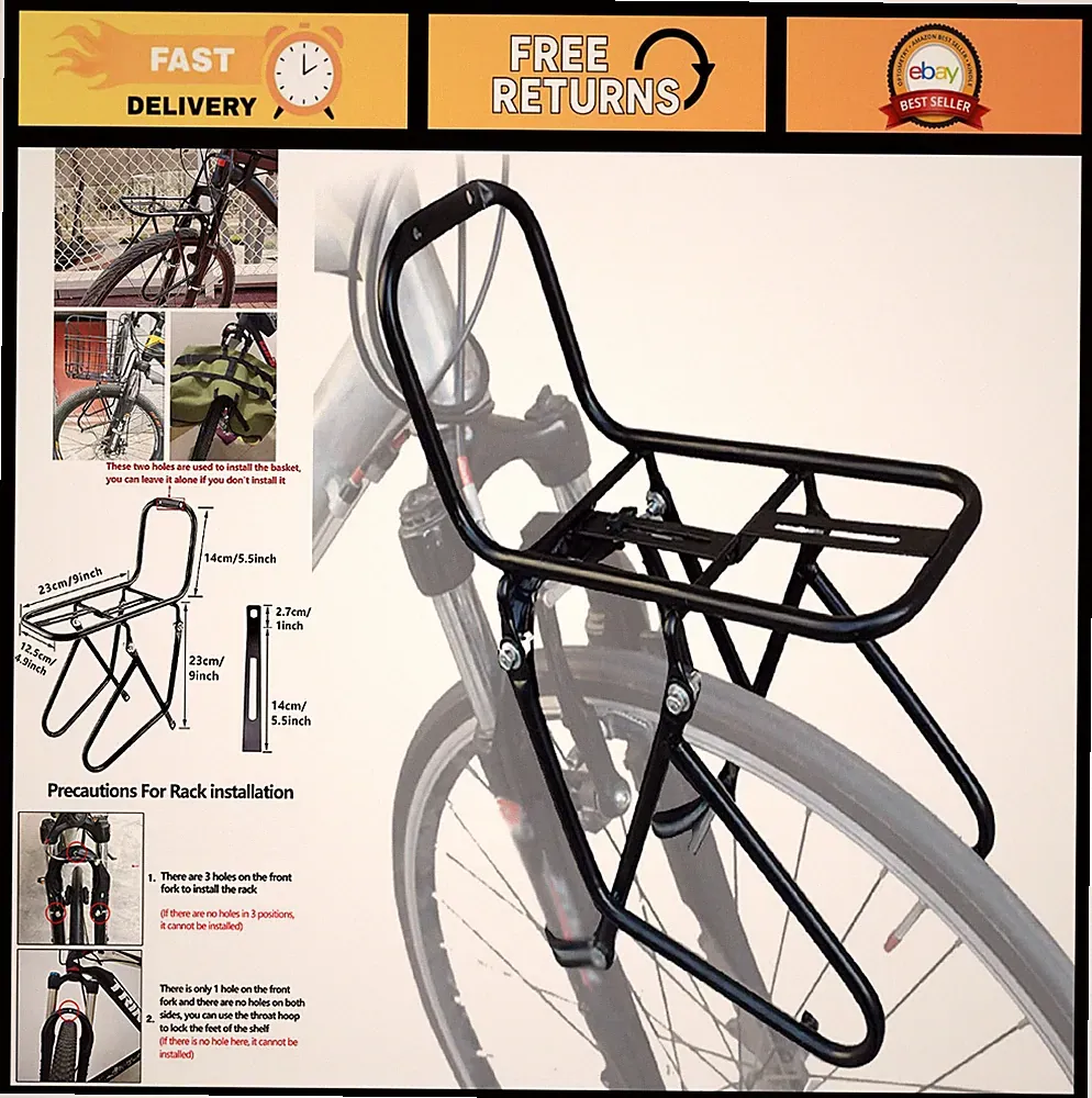 Heavy-Duty Bicycle Front Rack - 15KG Capacity Bike Luggage Carrier for Touring &