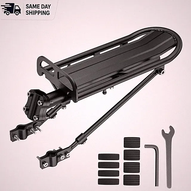 Heavy-Duty Black Bicycle Cargo Rack with Quick Release for Easy Installation